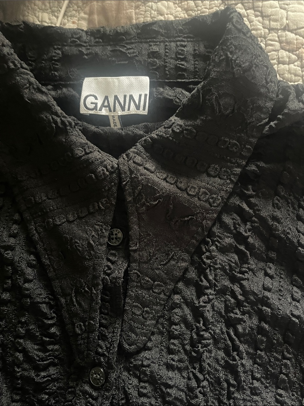 Ganni Black Textured Button-Down Shirt